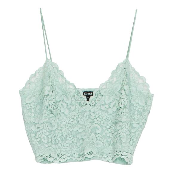 Express Tops - NWT Express Crop Top Lace Y2K Coquette Romantic Festival Smocked Turquoise Large